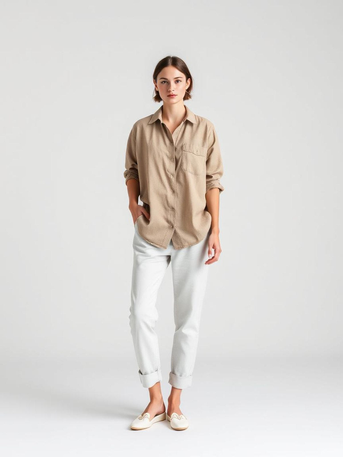 Taupe Linen Camp Shirt