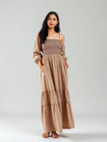 Taupe Smocked Tiered Maxi Dress