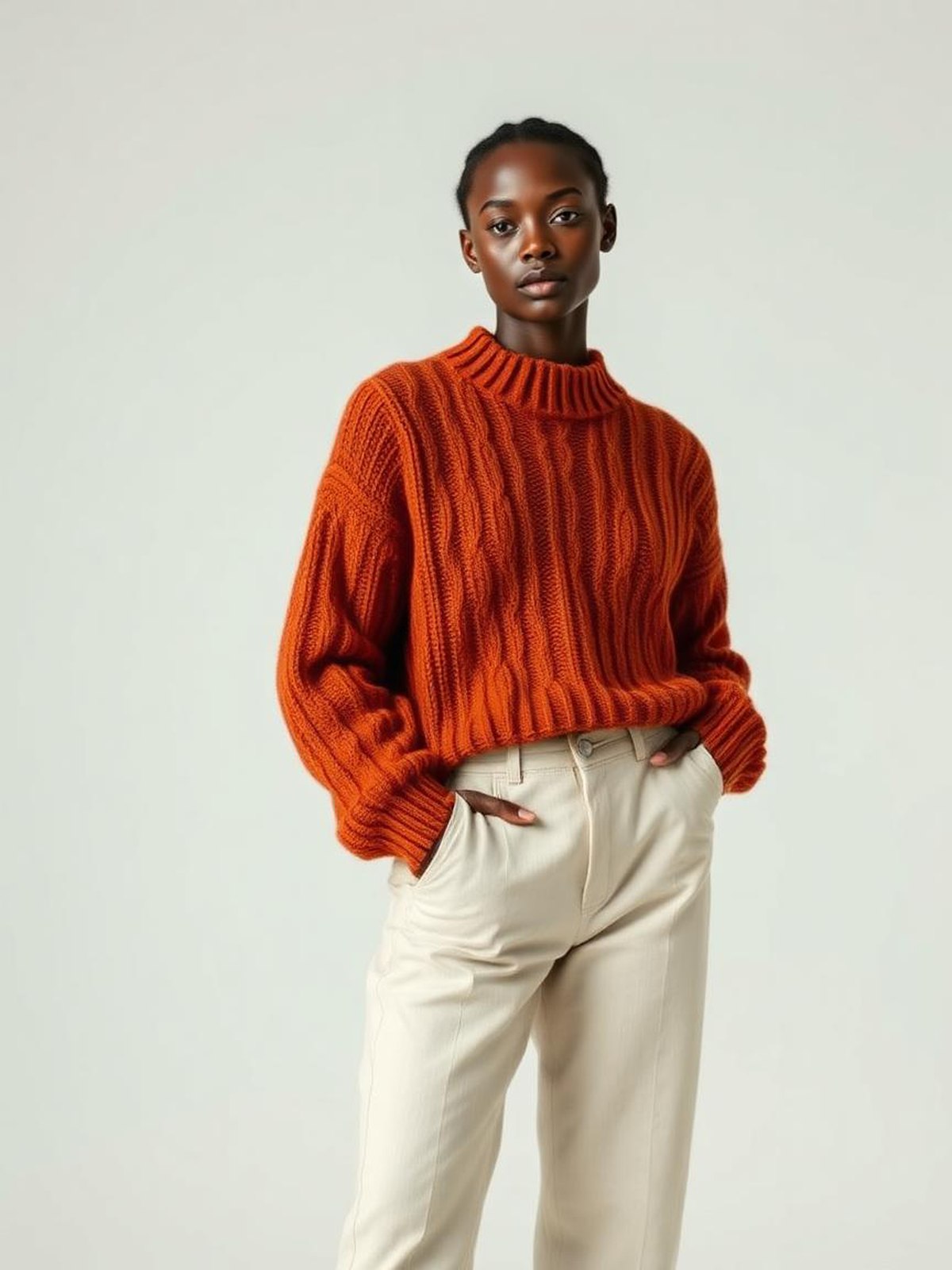 Terracotta Chunky Cable Knit Sweater