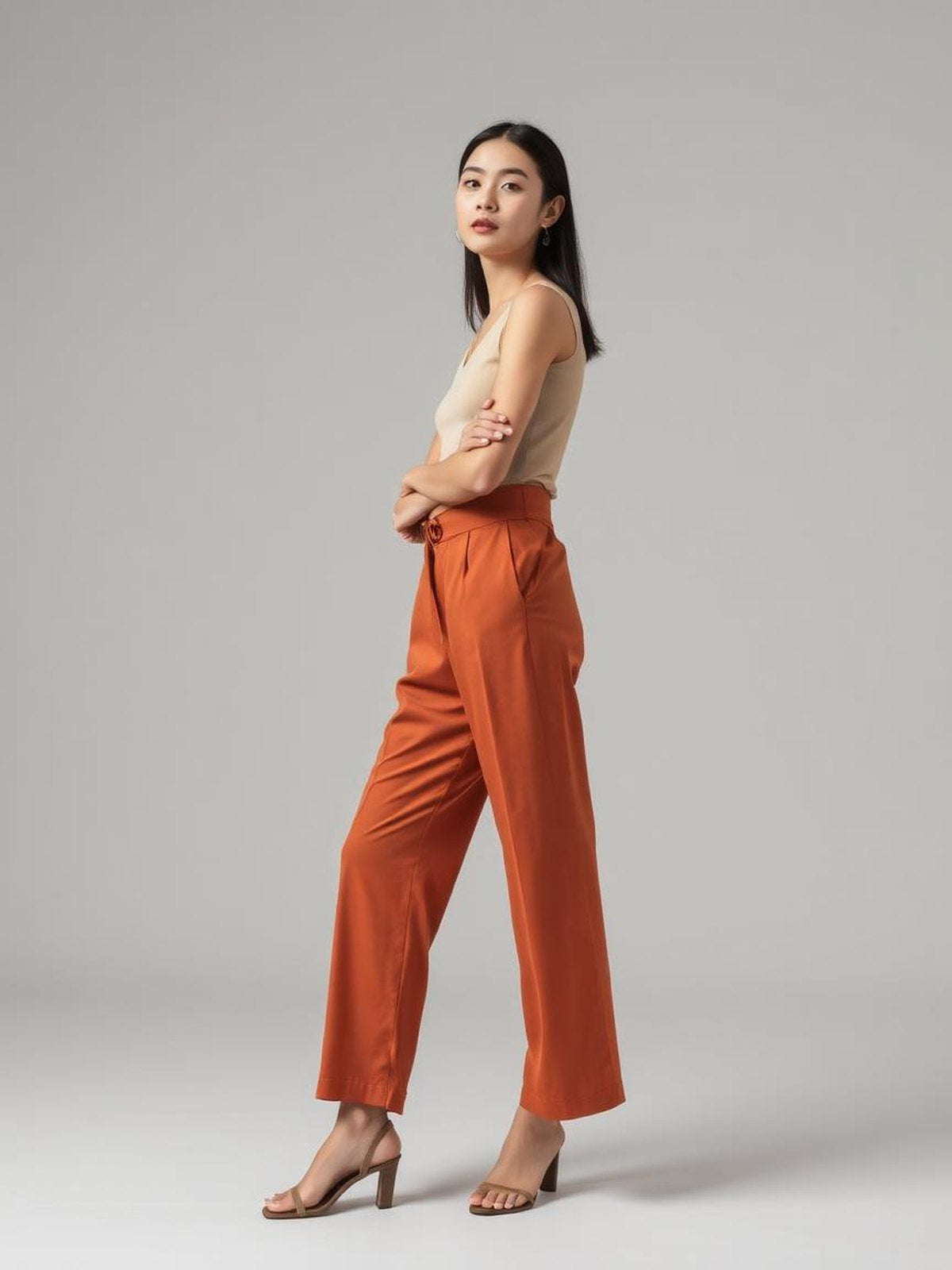 Terracotta Paperbag Waist Trousers