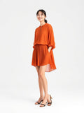 Terracotta Pleated Chiffon Blouse