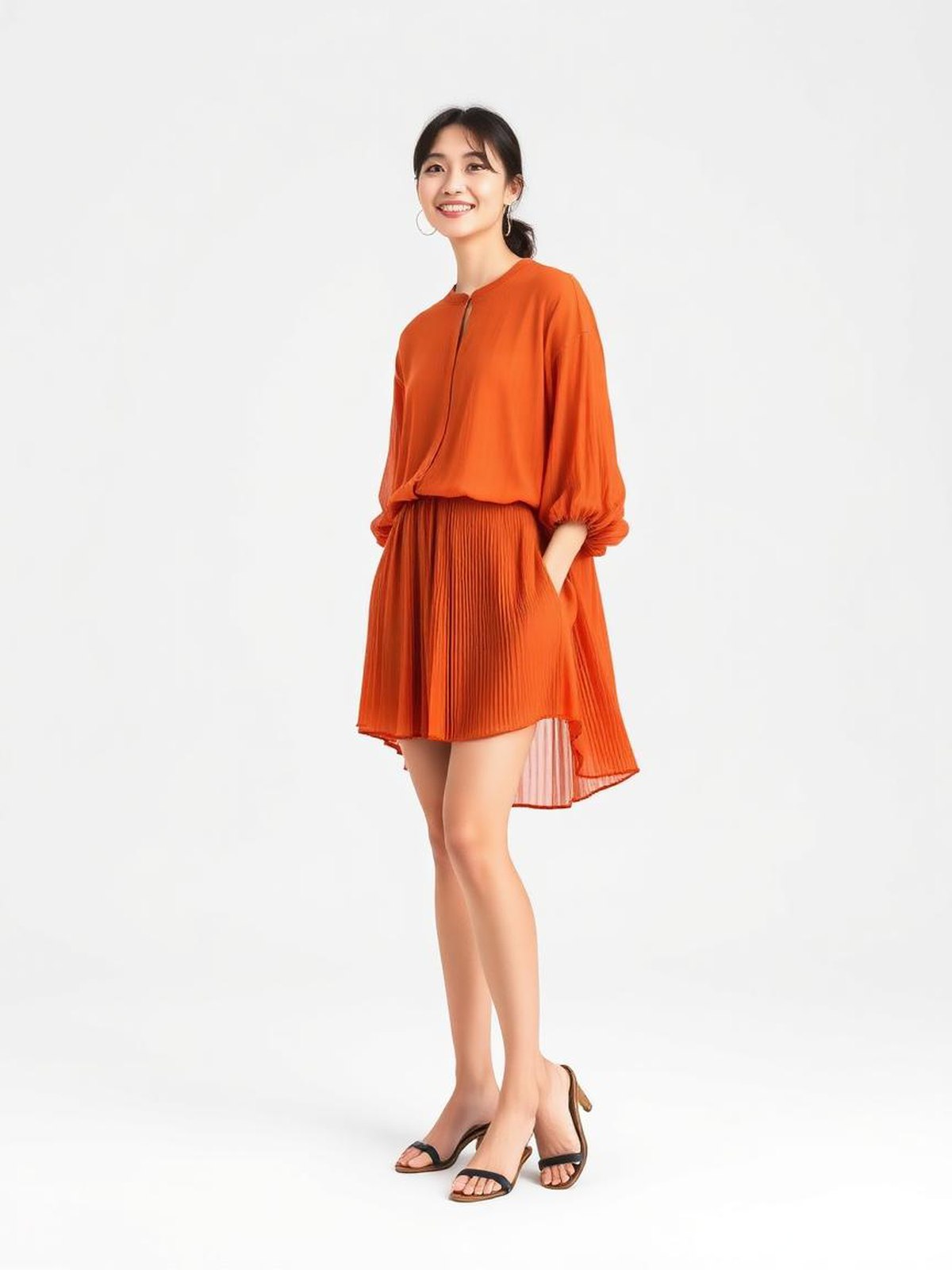 Terracotta Pleated Chiffon Blouse