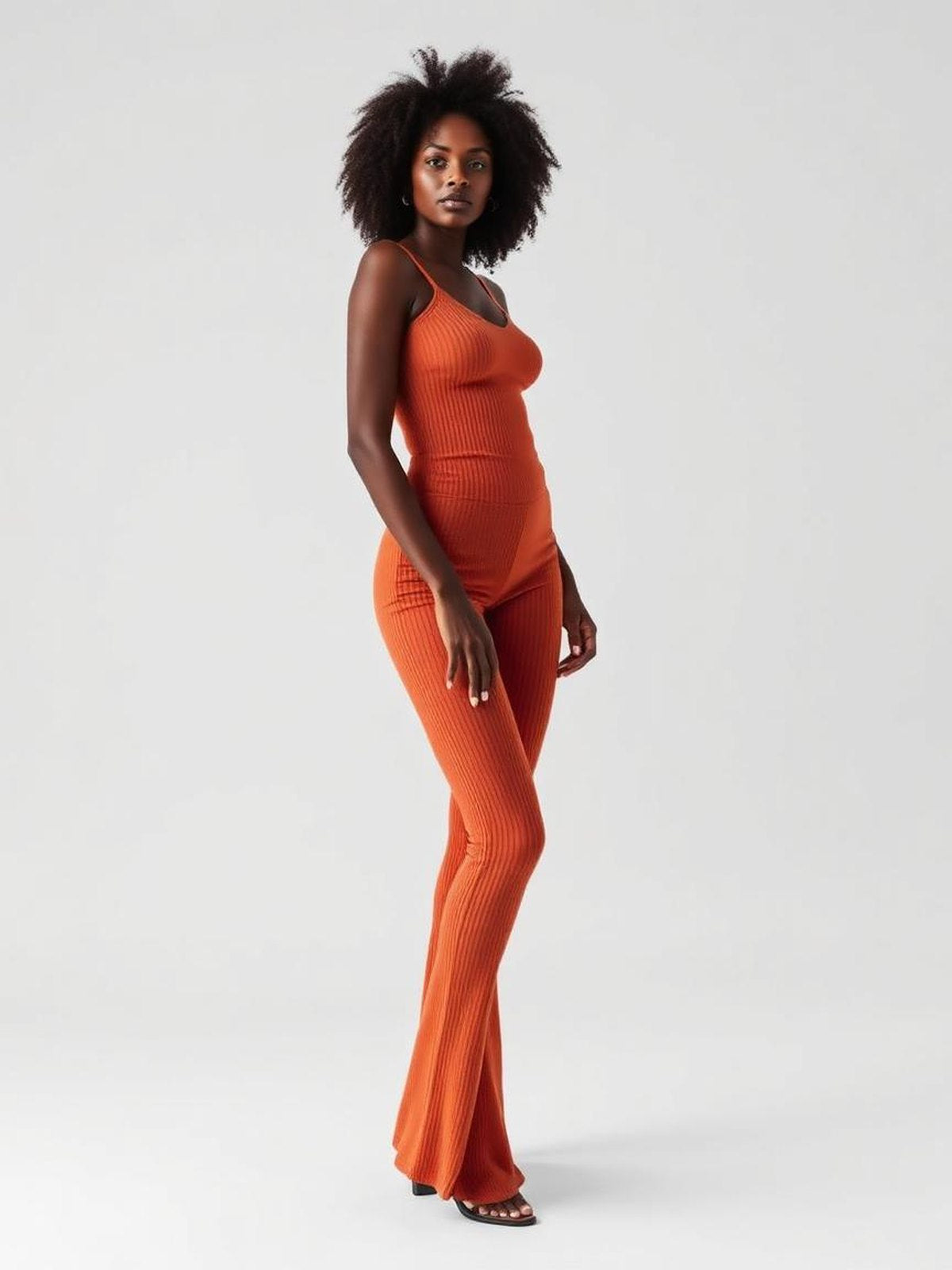 Terracotta Ribbed Flare Leggings