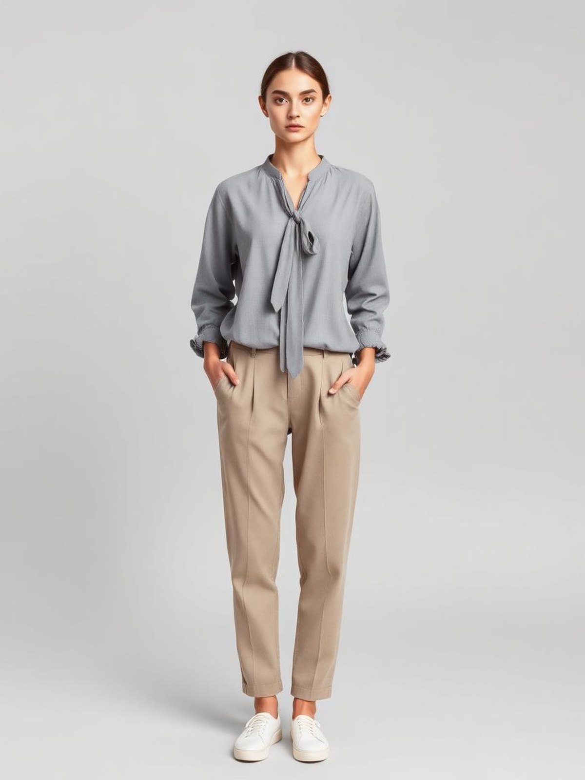 Tie-Front Blouse — Grey