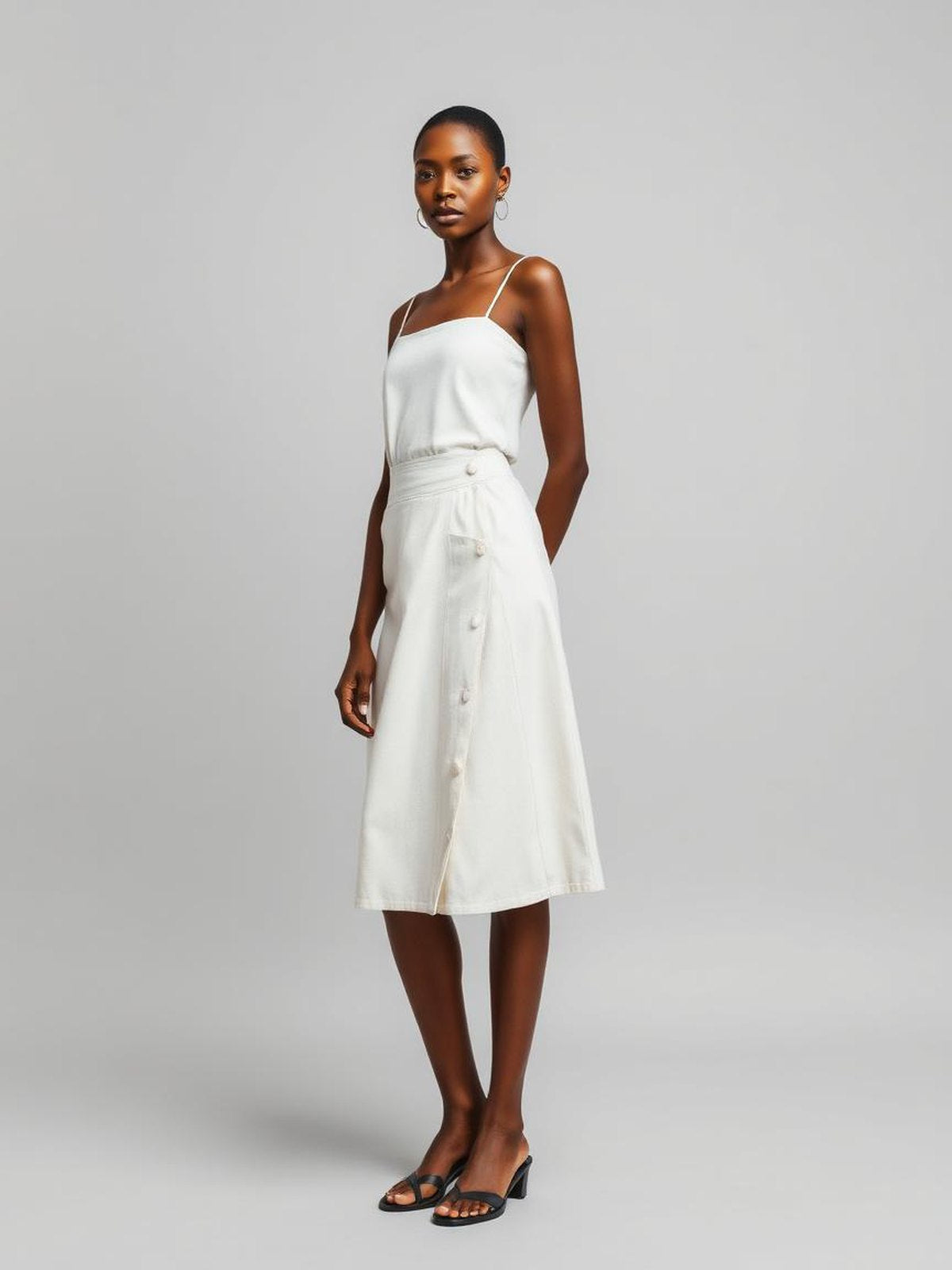 White A-Line Buttoned Skirt