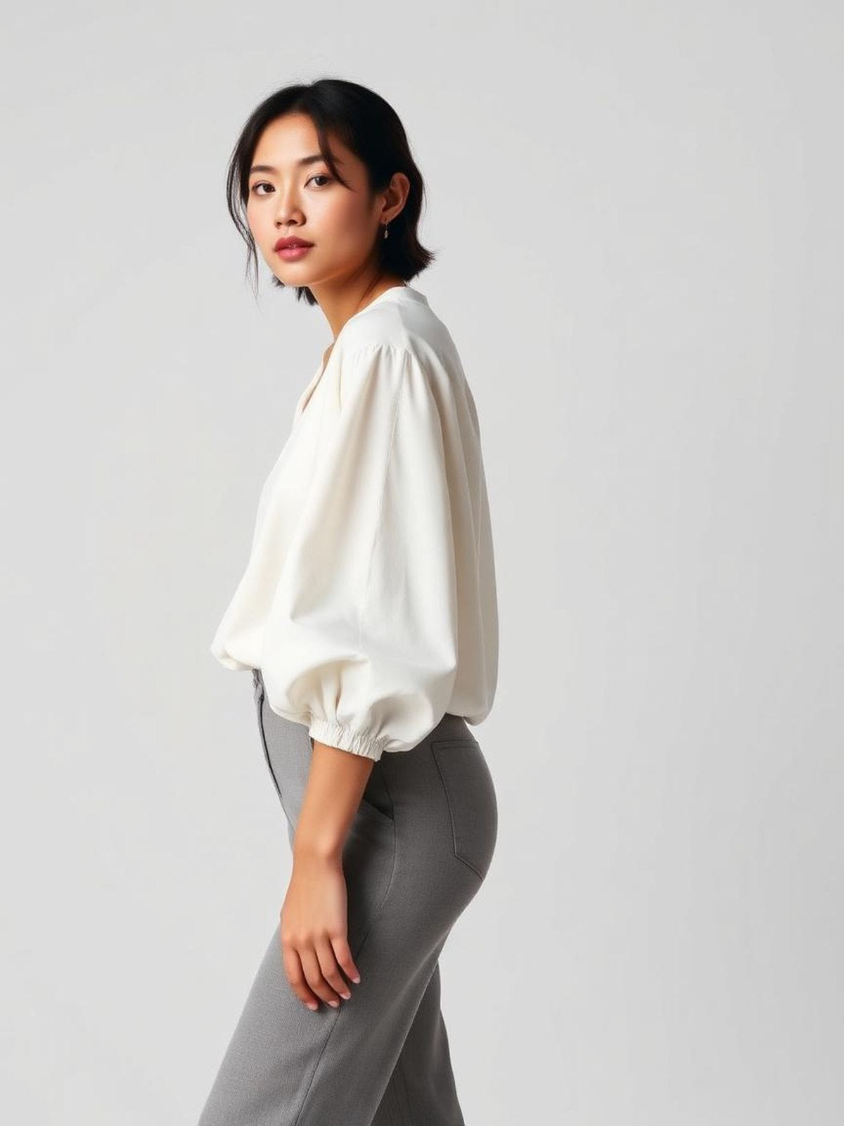 White Balloon Sleeve Blouse