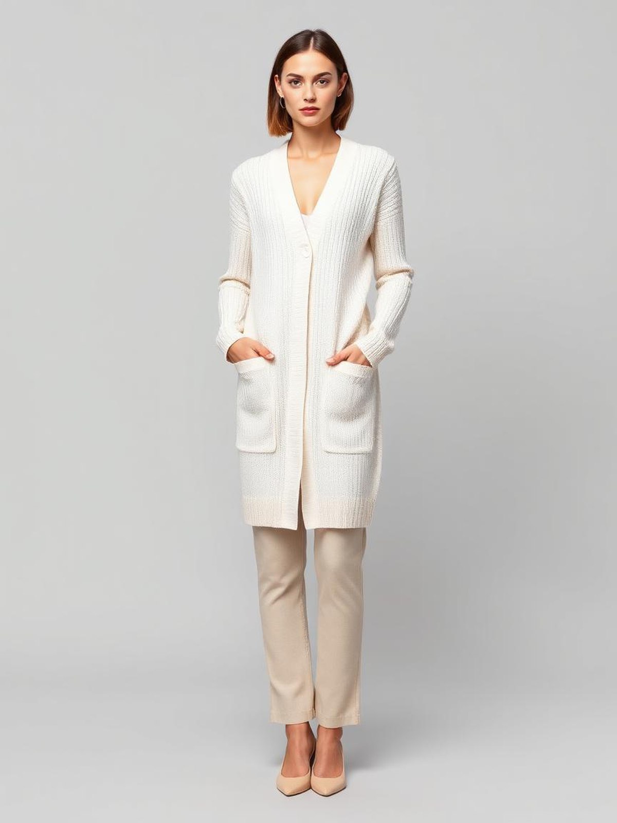 White Longline Knit Coatigan — White