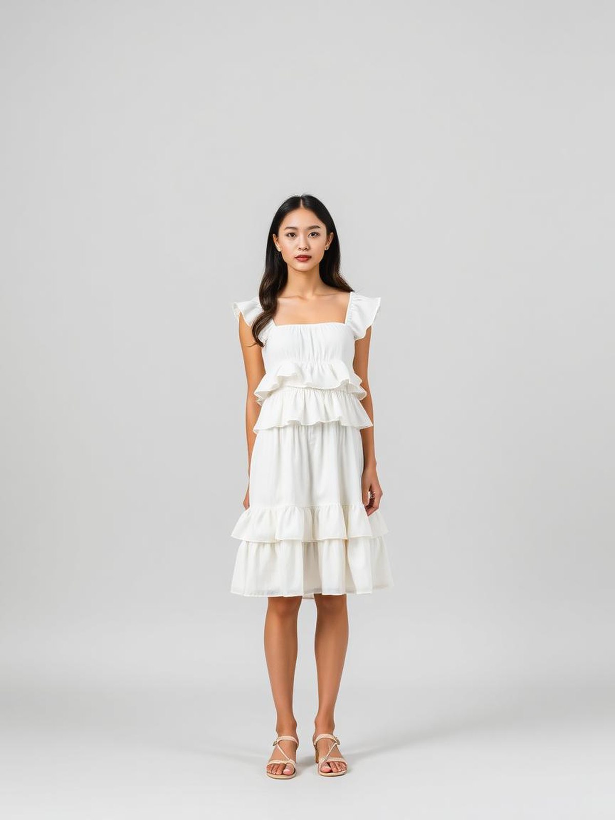 White Tiered Ruffle Dress — White