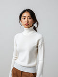 White Turtleneck Ribbed Sweater